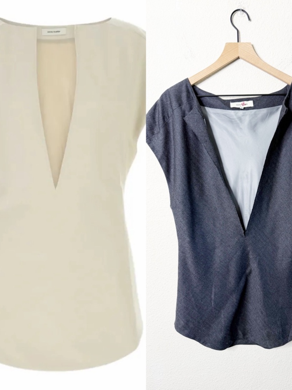 Entire Studios Grey Deep V-Neck Top Short Cap Sleeves Womens Size S